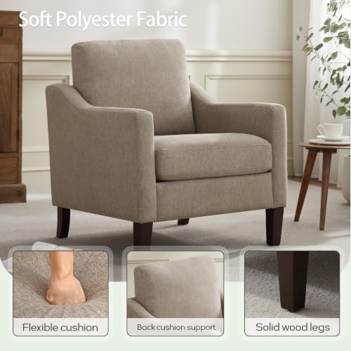 VKNOW Accent Chairs Set of 2, Modern Upholstered Armchairs, Brown | Reading Chairs with Wood Legs, Single Sofa Reading Seat, Flexible Cushion, No Tool Assembly, For Living Room, Bedroom - color: Brown