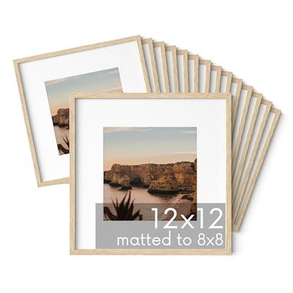 HAUS AND HUES Beige Oak Wood 12x12 Picture Frames - Set of 15, Square Frames with Mat, Modern Gallery Wall Frames for Photos (12x12 in, Beige, Set of 15) - color: Beige Oak, size: 12x12 in, style: Set of 15