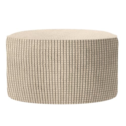 uxcell Ottomen Cover Round, Jacquard Ottomen Slipcover with Elastic Bottom Fit 76cm-104cm /29.9"-40.9" Diameter, Stretchable Footrest Stool Covers for Furniture Protector, Khaki - color: Khaki, size: 76cm-104cm/29.9"-40.9"