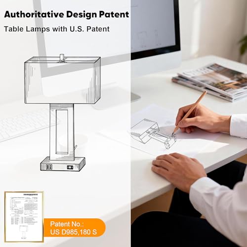 22" Table Lamp Set of 2, Modern Nightstand Lamp with 2 USB Ports | 3 Way Dimmable, Touch Control, Fabric Cream Shade, E26 Base, Desk Lamp for Living Room, Bedroom, 2 Bulbs Included - color: Beige(Shade), size: Large(22'')