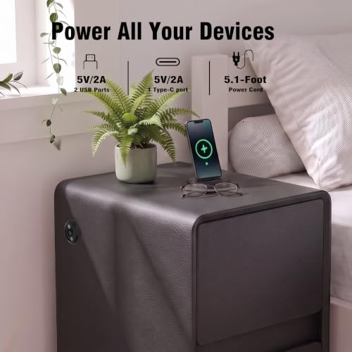 Modern Leather Nightstands Set of 2, Solid Wood Bedside Table with 2 Drawers & USB Charging Station, Preassembled End Table Small Nightstand for Bedroom Living Room Office, Black - color: Black, size: 16"