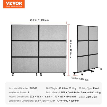 VEVOR Office Divider, 2 Panel Office Partition, Freestanding Office Divider Wall Partition & Privacy Divider Reduce Noise and Room Separation, Light Grey