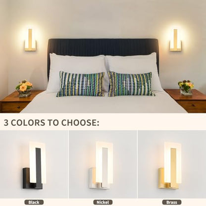 Joosenhouse Modern LED Wall Sconce Set of 2, Brass Warm White Light Wall Sconce 3000K, Hardwired Up and Down Wall Mount Light for Hallway, Bedroom, Study, Living Room Indoor Wall Light - color: Brass-Non Dimmable