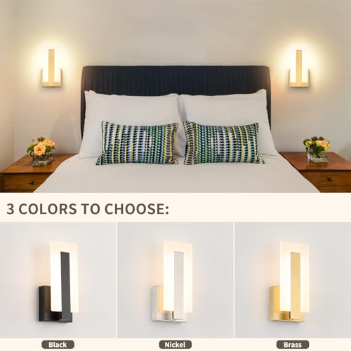 Joosenhouse Modern LED Wall Sconce Set of 2, Dimmable Hardwired Bathroom Vanity Light Indoor Wall Sconce for Hallway, Bedroom, Study, Living Room, 9.76 Inch Brass Wall Lights - color: Brass-Dimmable