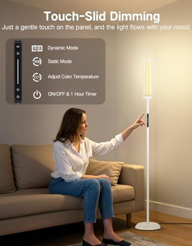 OUTON Bright Smart Floor Lamp with Remote, App & Touch Control, RGB Color Changing Standing Lamp, 2200K-6500K Dimmable, 3 Adjustable Heights, 32 Scenes for Living Room Bedroom Office,White & Metal - color: White & Metal Shade