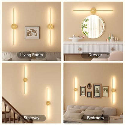Battery Operated Wall Sconces Set of 2, 8000mAh Wireless Rechargeable 3000-6000K Dimmable 350° Rotate Wall Light with Remote for Living Room, Bedroom 31.6in Gold - color: Gold, size: 31.6in-Round Base