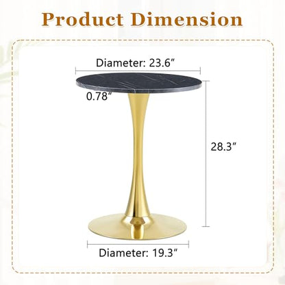 23.6" Round Dining Table, Mid-Century Modern Tulip Table with Thickened Tabletop & Metal Pedestal, Circle Bistro Table for Kitchen, Small Places, Apartments, Cafe - color: Grey Gold, size: 23.6" dining table