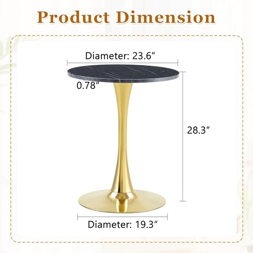23.6" Round Dining Table, Mid-Century Modern Tulip Table with Thickened Tabletop & Metal Pedestal, Circle Bistro Table for Kitchen, Small Places, Apartments, Cafe - color: Grey Gold, size: 23.6" dining table