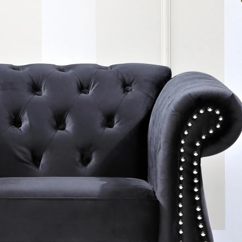 GDFStudio 40.6" Modern Velvet Accent Chair, Chesterfield Upholstered Lounge Chair with Rolled Arms, Comfy Single Sofa Chair with Button Tufted Back & Wood Tapered Legs for Living Room Bedroom, Black - color: Black, size: 1 Seat