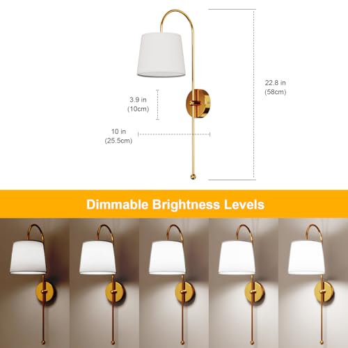 Battery Operated Wall Sconces Set of 2, Rechargeable Wall Sconce | Battery Powered Wireless Wall Lights with Dimmable Magnetic RGB Bulbs & Remote, Lamp for Living Room Bedroom - Gold - color: Gold