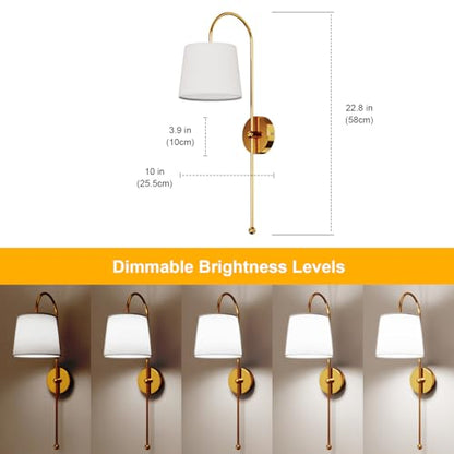 Battery Operated Wall Sconces Set of 2, Rechargeable Wall Sconce | Battery Powered Wireless Wall Lights with Dimmable Magnetic RGB Bulbs & Remote, Lamp for Living Room Bedroom - Gold - color: Gold