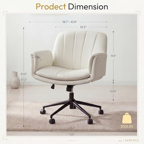 Dowinx Criss Cross Chair with Five-Level Adjustable Arms and Wheels - Comfortable Ergonomic PU Leather Swivel Vanity Chair - Computer Makeup Gaming Chair for Home Office, Bedroom, Vanity Room (Beide) - color: Cream White