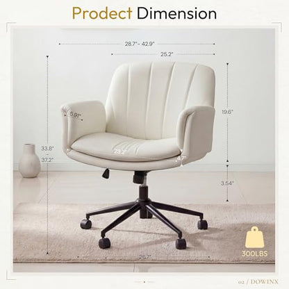 Dowinx Criss Cross Chair with Five-Level Adjustable Arms and Wheels - Comfortable Ergonomic PU Leather Swivel Vanity Chair - Computer Makeup Gaming Chair for Home Office, Bedroom, Vanity Room (Beide) - color: Cream White