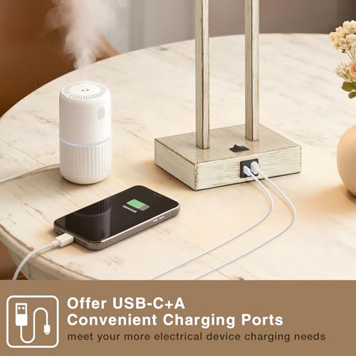 Extra Large 25.5" Nightstand Table Lamps for Bedrooms Set of 2, Bedside Lamp with USB C+A, Colors Changeable Living Room Lamp, Modern Night Stand Lamps for Bed Side Reading, Antique White - color: Antique White