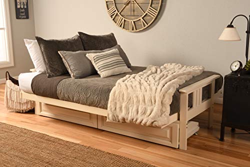 Kodiak Furniture Monterey Futon Set with Storage Drawers, with Antique White Base and Marmont Mocha Mattress - color: Marmont Mocha, size: Drawers Included, style: Antique White Finish