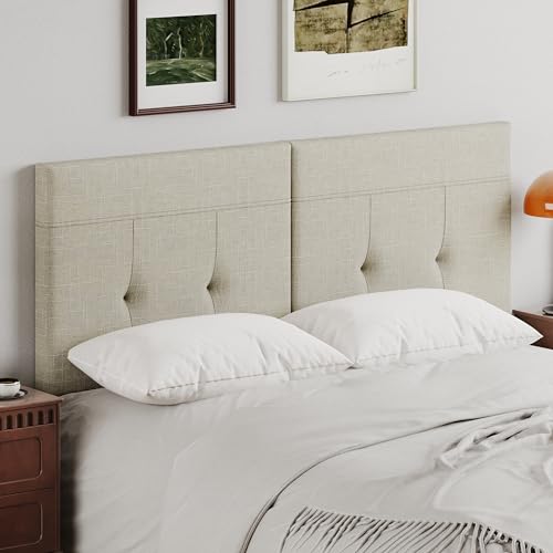 Upholstered Tufted Queen Size Headboard,Premium Linen Fabric Wood Head Board with Metal Legs, Adjustable Height from 42” to 56”, Bed Headboard in Modern Design,Backboard for Bed, Oatmeal - color: Oatmeal Linen, size: Queen