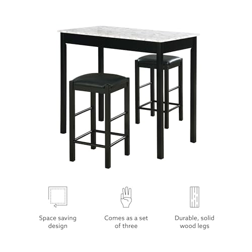 Space Saving Design, Black Finish, Faux Leather Seats, 36 Inch Counter Height Table - color: Black