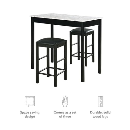 Space Saving Design, Black Finish, Faux Leather Seats, 36 Inch Counter Height Table - color: Black