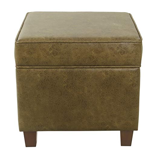HomePop 18" Square Storage Ottoman - Distressed Brown Faux Leather - color: Brown