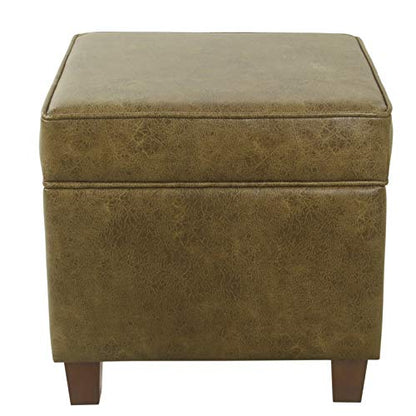 HomePop 18" Square Storage Ottoman - Distressed Brown Faux Leather - color: Brown