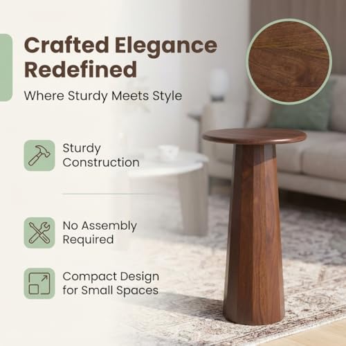 Relso Enteka Solid Mango Wood End Table – 24" Tall Accent Side Table with Walnut Finish | Handcrafted Coffee Table, No Assembly Required | Perfect for Modern Living Rooms, Farmhouses, Small Spaces - color: Enteka Walnut