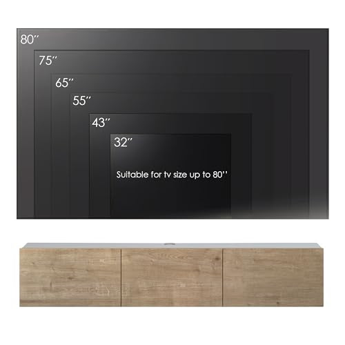 Atelier Mobili Oak TV Console, Wall Mounted TV Stand for Up to 75 Inch TV, Entertainment Center with Floating Shelf - color: Sapphire Oak & White