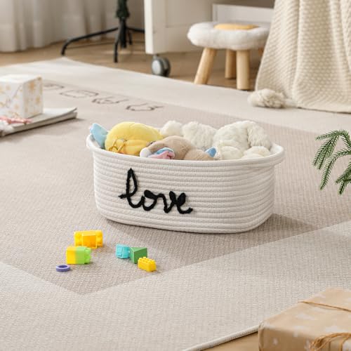 Gift Basket Empty small woven cute Rope baby basket- Gifts for Mom Shower | baby basket- Gifts for Mom Shower Birthdays wedding wicker Cotton Storage Basket for Dog Toys Shelf Easter Basket - color: White-Love