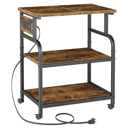 YAOHUOO 3 Tier Large Printer Stand with Power Outlet/Adjustable Shelf | 22"x15" Large Top,Fit 2-3 printers,Rolling Cart with Wheels,Table for Home Office,Fit 3D Printer/Heat Press/Laser,Brown - color: Rustic Brown, size: 22"×15"