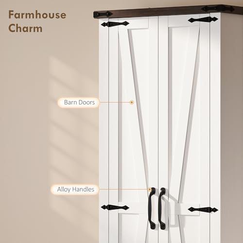 HOMCOM 71" Tall Kitchen Pantry Storage Cabinet Barn Doors Drawer White | Farmhouse, Adjustable Shelves, Freestanding Food Pantry Cabinet, for Kitchen, Dining Room - color: White