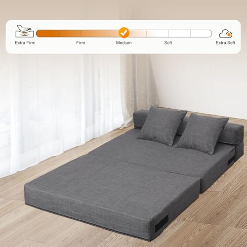 Nigoone Queen Size Folding Sofa Couch Memory Foam with 2 Pillows Sleeper Chair Lazy Couch Triple Futon Convertible Guest Beds, Washable Cover, Dark Gray - color: Darkgray, size: Queen