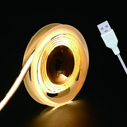 Short LED Strip Lights, COB 5V USB, Warm White 3000k (3.28FT/1M) | Flexible Small COB LED Strip Light, 3000K, Not Dimmable, For Display Cabinet & TV 3D Lighting - color: 3.28FT/3000K