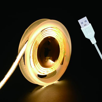 Short LED Strip Lights, COB 5V USB, Warm White 3000k (3.28FT/1M) | Flexible Small COB LED Strip Light, 3000K, Not Dimmable, For Display Cabinet & TV 3D Lighting - color: 3.28FT/3000K