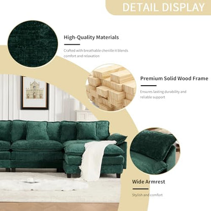 81.9" Oversized Green Loveseat Sofa, 2 Seater Large Sectional Couches for Living Room, Chenille Fabric Modular Sectional Sofa, Deep Seat Wide Armrest Home Sofas Set, Love Seat Couches - color: Wide Arm-green, size: 2 Seater