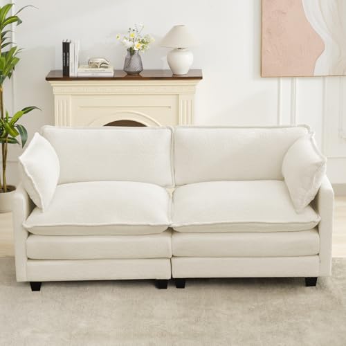 ROWHY Modular Loveseat Sectional Sofa, 78" Upholstered Loveseat, 2 Deep Seat Sofa Couch with 2 Throw Pillows for Small Space, Modern Comfy Cloud Couch for Living Room, Chenille, Beige - color: Chenille Beige, size: 2 Seats Loveseat