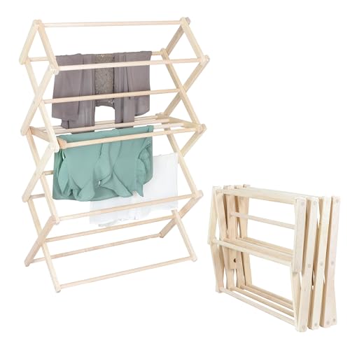 Clothes Drying Rack: Solid Maple Hard Wood Laundry Rack for Sweaters, Blouses, Lingerie & More, Durable Folding Drying Rack, Made in USA, No Assembly Needed, Medium - color: Medium