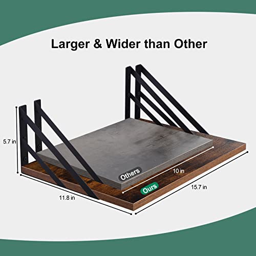 Tectocker-DOU 2 Pc Deep Floating Wall Shelves, Heavy Duty, 16x12, Brown | Easy Install, All Hardware Included. Holds 40 Lbs. Easy-Clean. For Living Room, Kitchen, Bathroom, Bedroom, Office. - color: Brown, size: 16W×12D