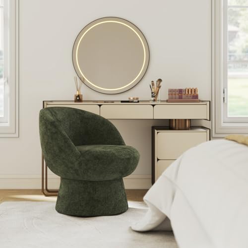 360° Swivel Accent Chairs Set of 2, Modern Green Chenille Upholstered Round Barrel Chair with Curved Back, Bucket Vanity Armchair for Small Space,Living Room, Bedroom - color: Green 02, size: 2 Chairs