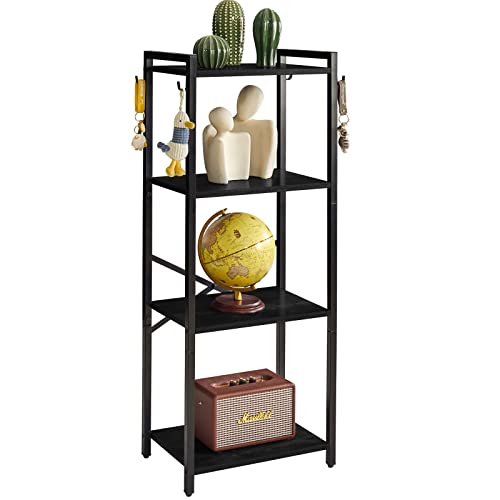 YMYNY Bookcase, 4-Tier Narrow Ladder Bookshelf, Freestanding Shelving Unit, Multifunctional Storage Rack, for Home Office Living Room Bedroom Kitchen, Plant Stand, Black, 44 * 16.9 * 11.4" UHBC004B - color: Black, size: 4 Tiers