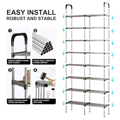 8-Tier Stackable Metal Shoe Rack, Removable Boot Shelf, Black | Sturdy Metal Shelves, Holds 32 Pairs, Tall Boot Tier, Space-Saving, Expandable, Easy Assembly, for Entryway, Closet - size: 8 Tiers (32.3"W)