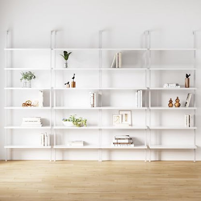 Nathan James Theo 6-Shelf Tall Modern Bookshelf, Wall Mount Ladder Shelf Bookcase with White Wood and Industrial Metal Frame, Matte White/White, Set of 4 - color: White, size: Set of 4