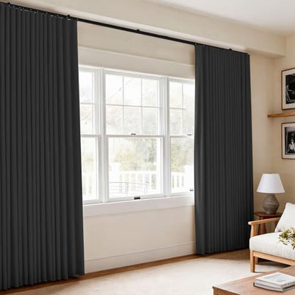 Room Divider Blackout Curtains Flexible Sliding Tracks Sets Ceiling Mounted Rod Window Curtain Privacy Separation for Bedroom Living Rooms,1 Panel Black Drape and Black Track Set-W180xH72 in - color: Black, size: 180"W x 72"L (Pack of 1)