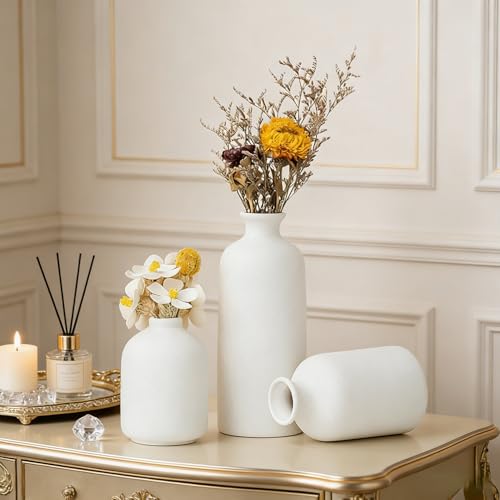 Ceramic Vase Set of 3,Modern Nordic,Minimalist Decorative Vase for Living Room Table Centerpiece Coffee Dining Wedding Bookshelf Home Decoration