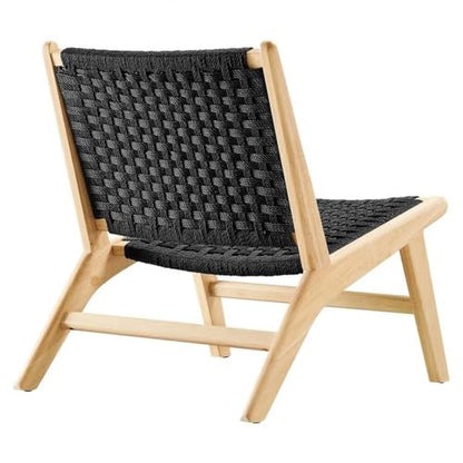 Modway Saoirse Woven Rope Wood Accent Lounge Chair in Natural Black - color: Natural Black