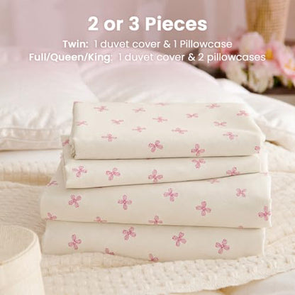 Pink Bow Full Size Duvet Cover | Cute Pink Bow Duvet Cover Set Made of Soft Washable Microfiber with Zipper Closure, Includes 2 Pillowcases - color: Abstract Bow-02, size: Full(No Comforter)
