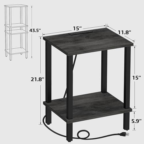 TUTOTAK End Table with Charging Station, Side Table Set of 2, Nightstand | 2-Tier Storage Shelf, Bedside Table with USB Ports, Sofa Table for Small Space, Livingroom, Bedroom Charcoal Grey TB01BY041 - color: Charcoal Grey
