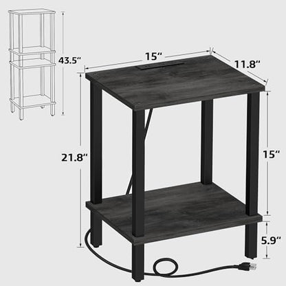 TUTOTAK End Table with Charging Station, Side Table Set of 2, Nightstand | 2-Tier Storage Shelf, Bedside Table with USB Ports, Sofa Table for Small Space, Livingroom, Bedroom Charcoal Grey TB01BY041 - color: Charcoal Grey
