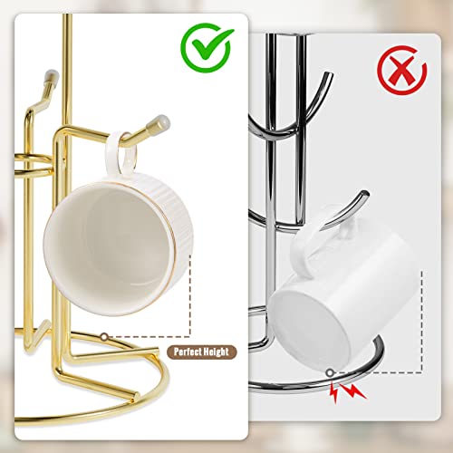 HULISEN Mug Tree for Large Cups, 6 Hook Countertop Coffee Mug Holder, Gold | Cup Rack for Counter, Stable Wide Base, Metal Stand for Kitchen Coffee Bar Display, Space-Saving, No Assembly Required - color: Gold