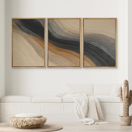 SIGNWIN Framed Wall Art Print Set Wave Abstract Illustrations Modern Art Chic Multicolor for Living Room, Bedroom, Office - 16"x24"x3 NATURAL - color: A26-2601-edw14, size: 16"x24"x3 Panels Natural