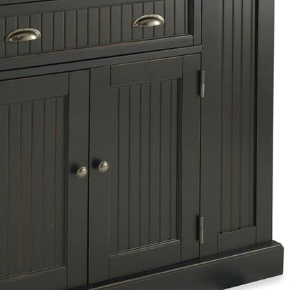 Homestyles Nantucket Distressed Black Kitchen Island with Black Granite and Wood Drop Leaf Breakfast Bar, 48"W