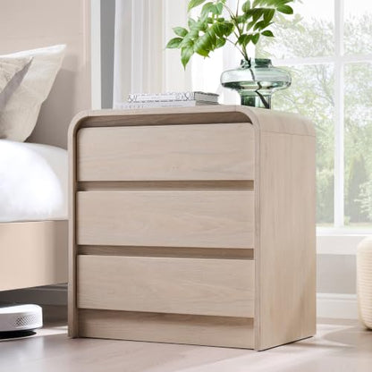 Aitjunz 25" Tall Modern Nightstand with Charging Station, 3 Drawers, Cream | 23.6'' Wide Wood Bedside Table with Curved Profile Design, Large Mid Century End Table for Living Room, Bedroom - color: Cream